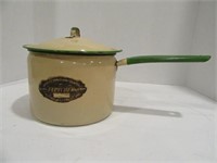 CREAM AND GREEN PORCELAIN 6" SAUCE PAN