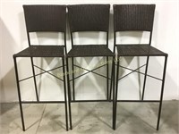 3 bar stools with wooden seats