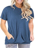 SM3635  LANREMON Casual Tunics T-Shirts, Blue, 22+