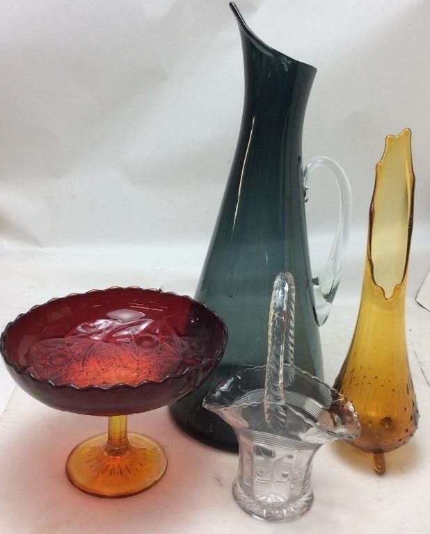 4 MID-CENTURY GLASS PIECES