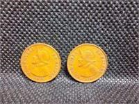 Set of 2 1940 Panama Centesimo Coins