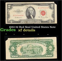 1953 $2 Red Seal United States Note Grades xf deta