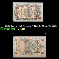 1909 Imperial Russia 5 Ruble Note P# 10B Grades xf