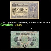 1917 Imperial Germnay 5 Mark Note P# 56B Grades xf