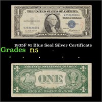 1935F $1 Blue Seal Silver Certificate Grades f+