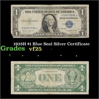 1935H $1 Blue Seal Silver Certificate  Grades vf+