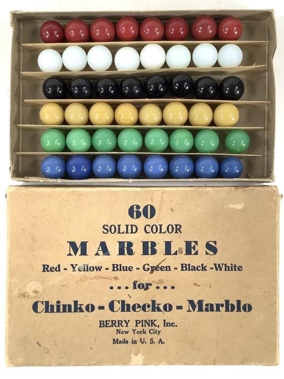 Set 48 Marbles in Original Box, Solid Colors