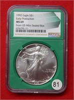 1992 American Eagle NGC MS69 1 Ounce Silver