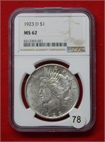 1923 D Peace Silver Dollar NGC MS62