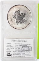 Coin 1998 Canada $5 Silver .999 Fine Silver Coin