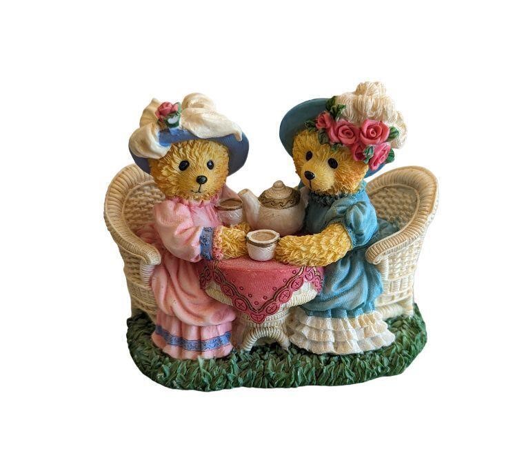 Two Girl Teddy Bears Having Tea