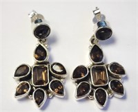 $240 Silver Smokey Quartz Earrings