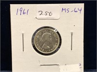 1961 Can Silver Ten Cent Piece  MS64