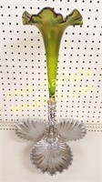 Silver Plated Green Carnival Glass Epergne