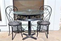 Vtg Cast Iron Bistro Table & Wrought Iron Chairs