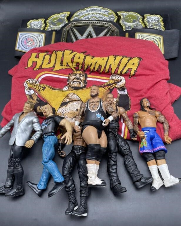 (Lm) Wrestling figures,hulkamania shirt x-