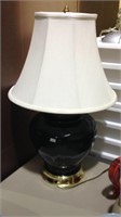 Green ceramic table lamp with a nice white shade
