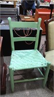 Antique green kitchen chair with the oak splint