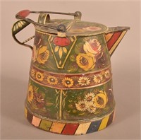 Antiq. Polychrome Floral-Decorated Harvest Kettle.