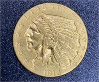 1913 Indian Head $2.5 Gold Coin