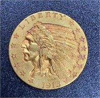 1915 Indian Head $2.5 Gold Coin