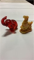 Carved horse & glass elephant