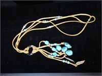Boho Hippie Leather & Turquoise Color Necklace