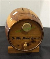 “Ye Olde money barrel“ cedar barrel shaped bank