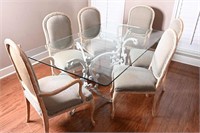 Cast Iron Glass Top Dining Table, 6 Italian Chairs