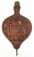 19th C. Carved Walnut Bellows w/ Cupids, Lion,