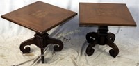 2 Vintage Walnut Square Wood Pedestal Tables