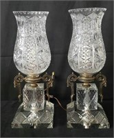 Pair of crystal hurricane lamps