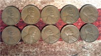 10 x 1950s Wheat Pennies - Mixed Dates