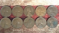 10 x 1950s Wheat Pennies - Mixed Dates