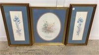 Three Framed Mary Vincent Bertrand Flower Prints