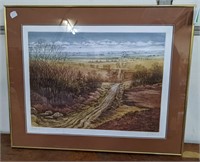 Signed Mixed Media Art "Brady's Crossing" in Gold