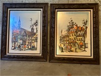 Pair Midcentury French Canadian Village Scenes