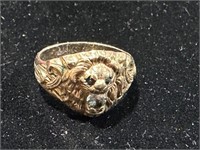 14K LION FACE RING W/ STONE