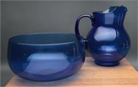 Cobalt Blue Vintage Pitcher & Fruit Bowl (2)