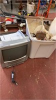Sylvania TV and tub lot of jars and decorations