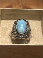 Oval Cabochon Larimar .925 Sterling Solitaire Ring