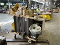 1 LOT, ROLLING JANITORIAL CART LOADED WITH