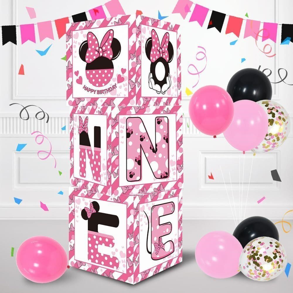 Pink 1st Birthday Balloon Box with Letters