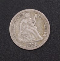 US Coins 1871 Seated Liberty Dime, circulated