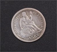 US Coins 1887 Seated Liberty Dime, circulated