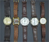 5 VINTAGE MEN'S LEATHER WATCHES