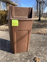 Brown Plastic Trash Can with Lid
