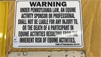 Equestrian Warning plastic sign -14 x 12 inches