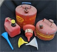 3 Gas Cans & Funnel