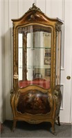 French Curved Glass Handpainted China Cabinet